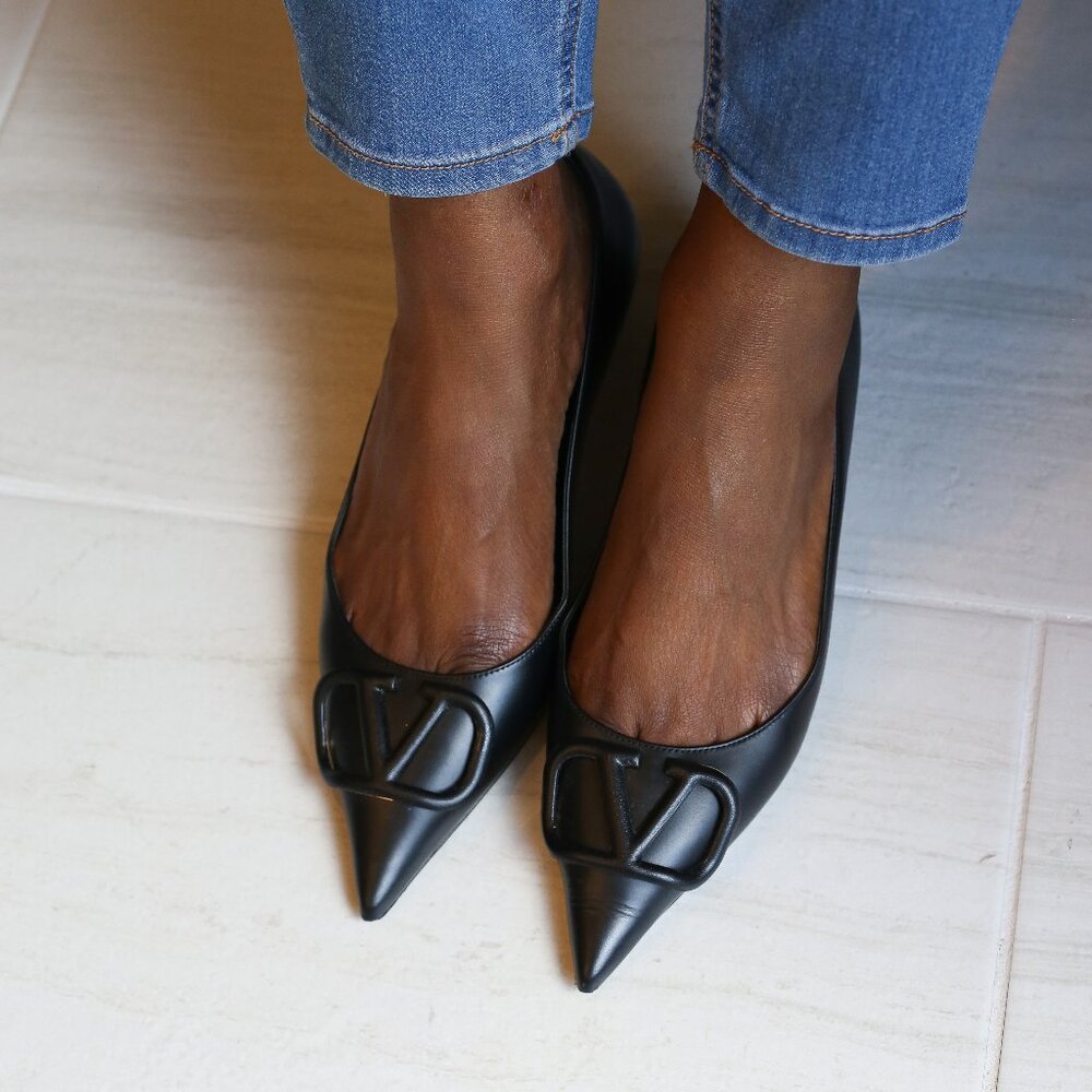 Black Valentino Garavani VLOGO Pointed Toe Ballet Flat - Picture 8 of 11